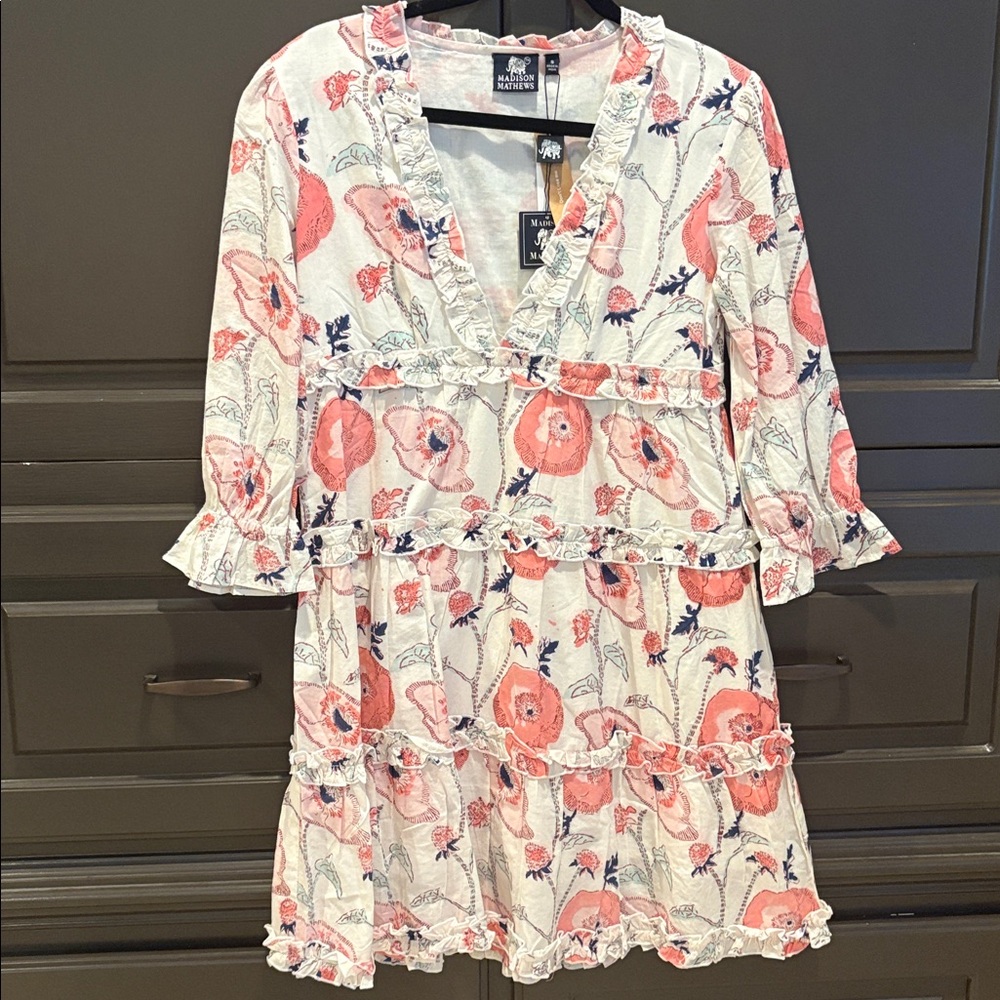 Madison Mathews  ⭐️NWT⭐️Floral Pink and White Dress  size Small
